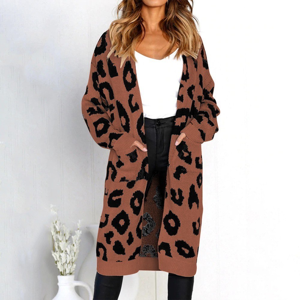 Leopard Cardigan Long Brown