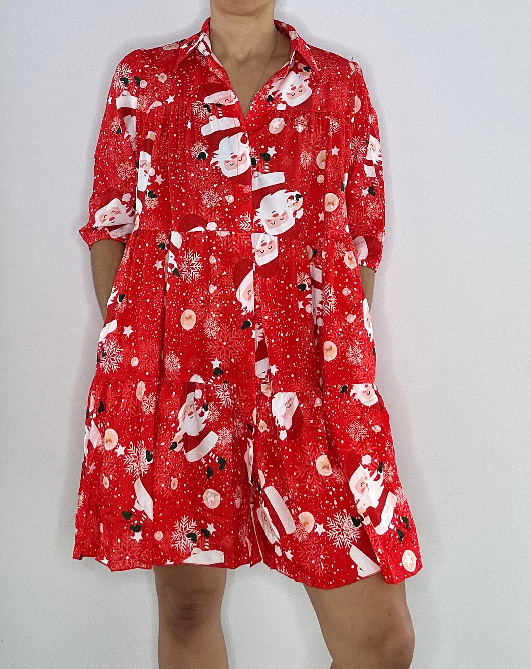 Christmas Dress - Button Down - Red