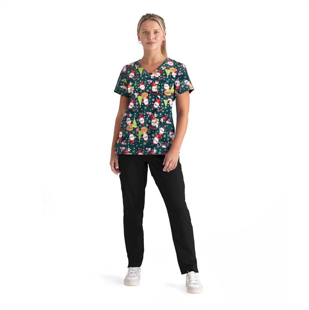 Unisex Christmas Printed Scrubs - Green 2.0
