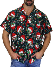 Load image into Gallery viewer, Men’s/Unisex Christmas Button Up Short Sleeve Shirt - Green Santa Hat
