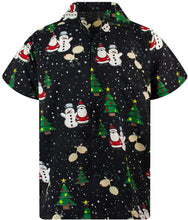 Load image into Gallery viewer, Men’s/Unisex Christmas Button Up Short Sleeve Shirt - Black Santa Tree
