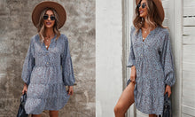 Load image into Gallery viewer, Tiered Dress with Long Cuffed Sleeves - Blue
