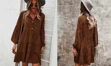 Load image into Gallery viewer, Tiered Dress with Long Cuffed Sleeves - Brown
