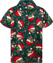 Load image into Gallery viewer, Men’s/Unisex Christmas Button Up Short Sleeve Shirt - Green Santa Hat
