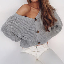 Load image into Gallery viewer, Cropped Knit Button Cardigan - Grey

