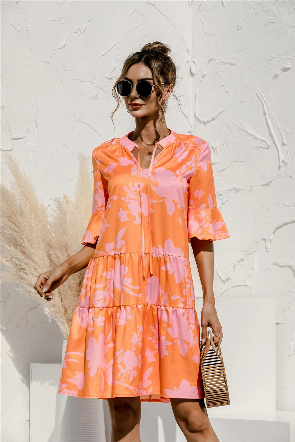 Short Sleeve Dress - Peach