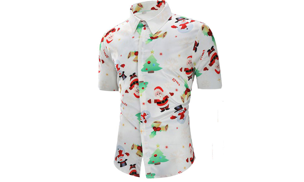 Men’s Collared Short Sleeve Christmas Shirt - White